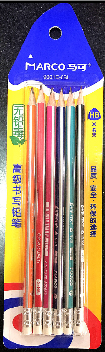 马可(MARCO)9001E-6BL-HB(黑色)高级书写铅笔6支吊卡装彩色抽条