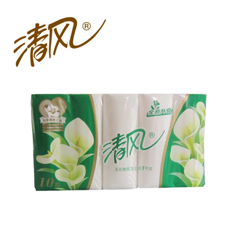 民用-清风 B01BLM1三层平纹长卷无芯卷纸-100克 - 清风