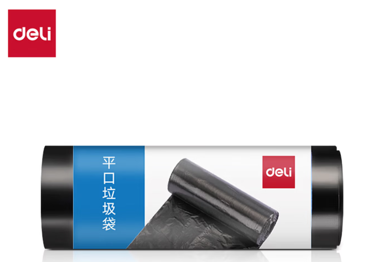 得力DP738清洁劳保-垃圾袋平口八角底50*60cm(黑)(30只/卷) - 得力(deli)