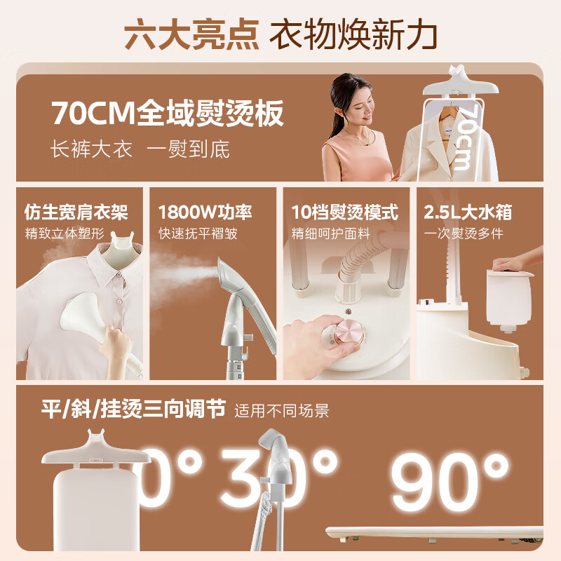 美的MideaYGD25A12.5L10档浅杏色双杆手持平斜挂一体挂烫机 - 美的(Midea)