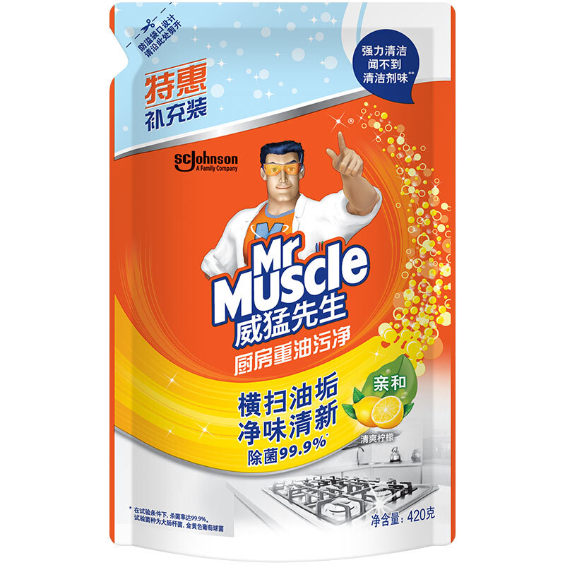 威猛先生(Mr Muscle)厨房重油污净(柠檬)经济补充装420g
