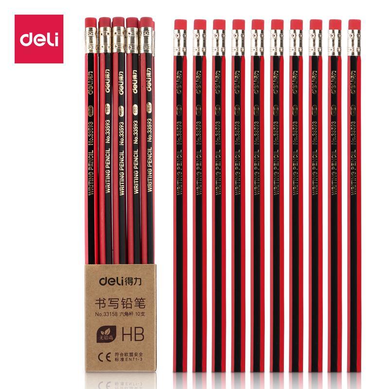 得力(deli)33158(混色)皮头抽条10支装简易包装HB铅笔(10支/盒)