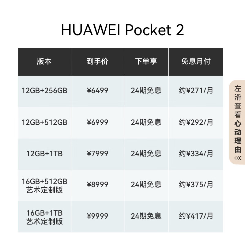 华为(HUAWEI)LEM-AL00-Pocket2-6.94英寸鸿蒙折叠屏双卡双待手机大溪地灰12GB+256GB - 华为(HUAWEI)