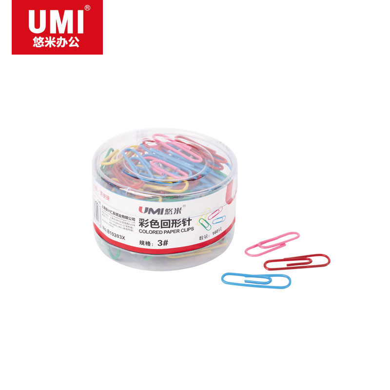 悠米(UMI)彩色回形针(筒装,160pcs/筒) B10203X 配(红、黄、蓝、绿、白、粉红)