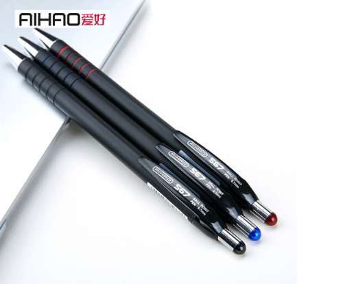 爱好(AIHAO)567(黑)按动圆珠笔三色办公原子笔油笔学习文具0.7mm