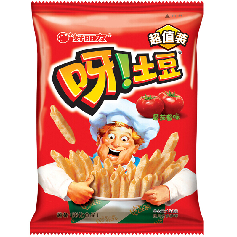 好丽友(Orion)呀!土豆薯条薯片 番茄酱味 130g/袋