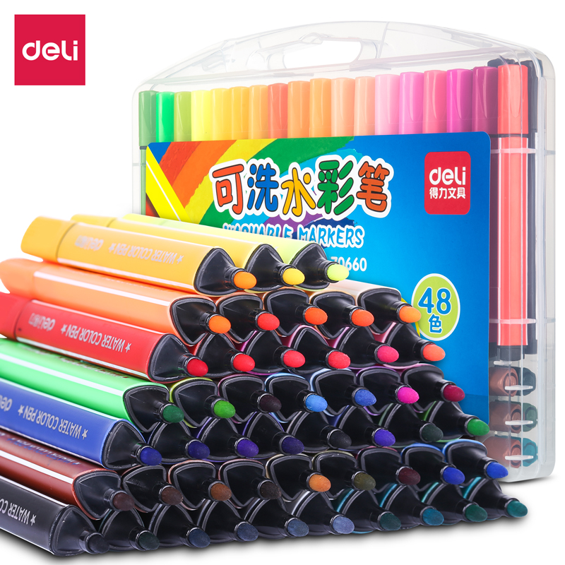 得力(deli)70660(混色)粗三角杆水彩笔(48支/盒)