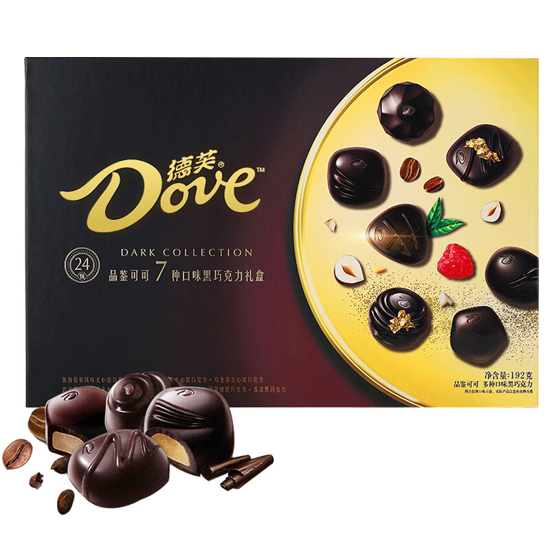 德芙(DOVE)品鉴可可黑巧克力礼盒192g 七种口味 - 德芙(DOVE)