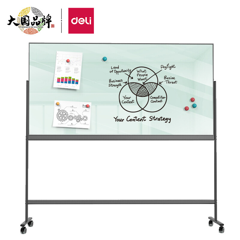 得力(deli)50076_H型架窄边框磁性玻璃白板1800*900mm(黑色)(块) - 得力(deli)