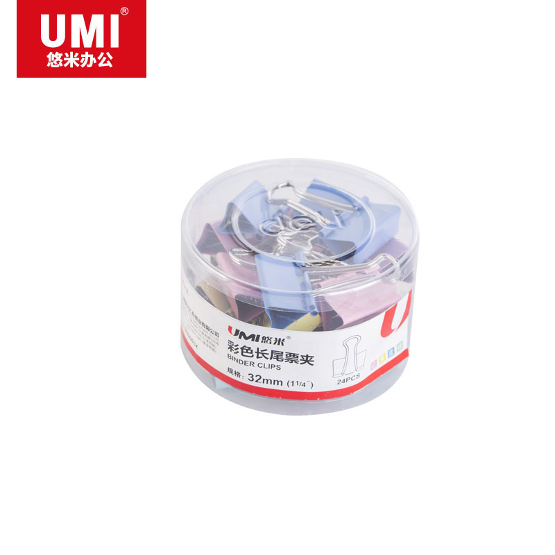 悠米(UMI)3# (32mm)彩色长尾票夹(筒装) B09003X (红、黄、蓝、绿)