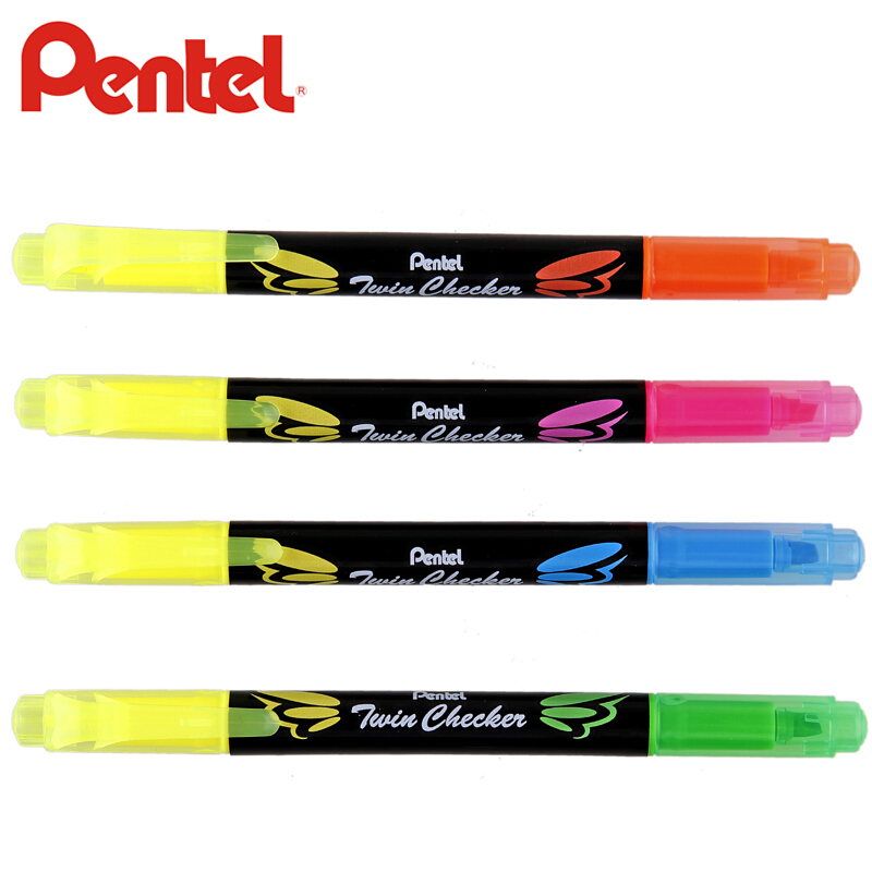 派通(Pentel)SLW8(粉色黄色)双头荧光笔1.0-3.5mm