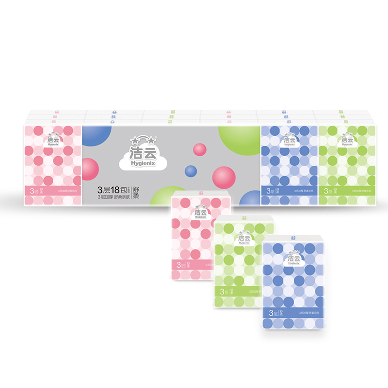 民用-洁云(Hygienix)12248901三层手帕纸-18包
