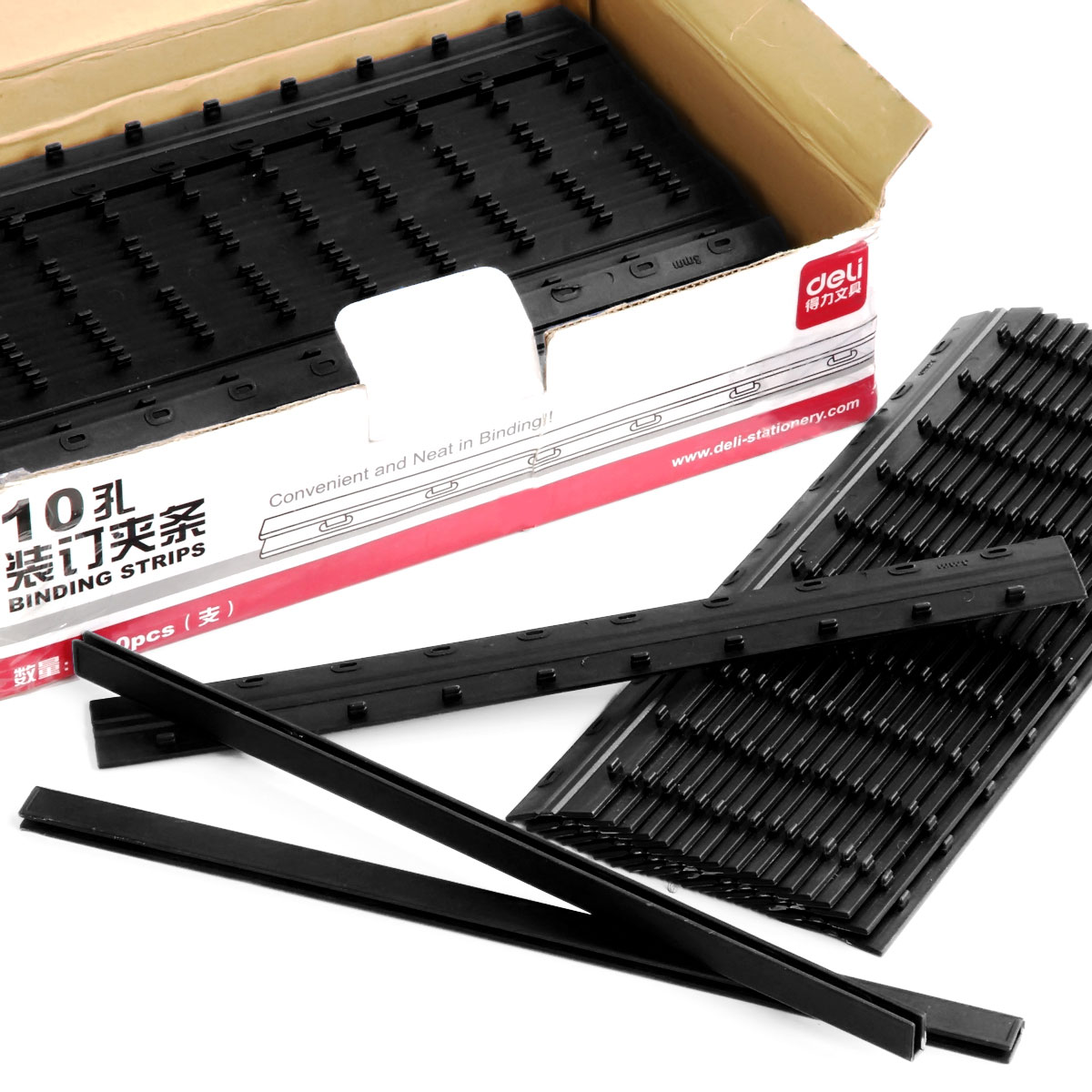 得力(deli)3824(黑色)10孔装订夹条300*3mm(100支/盒)