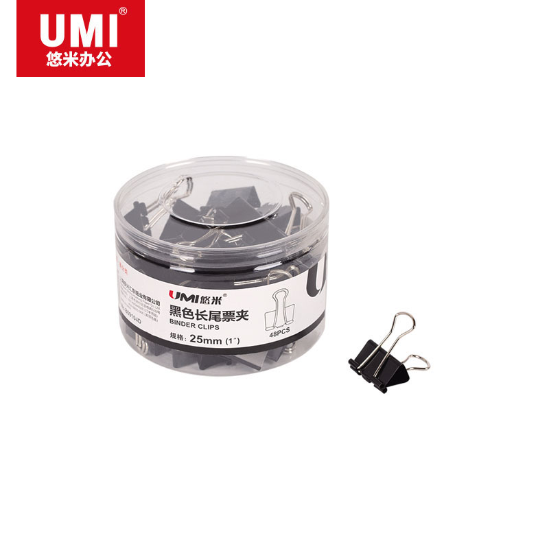 悠米(UMI)4# (25mm)黑色长尾票夹(筒装) B09104D 黑