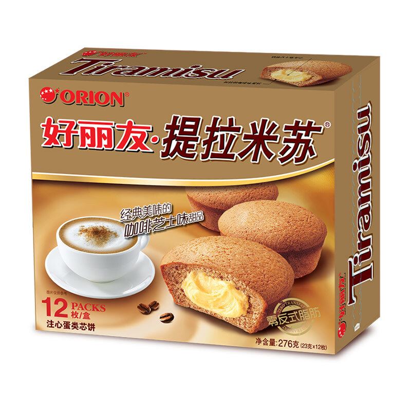 好丽友(Orion)营养早餐点心零食提拉米苏注心蛋黄派12枚 276g/盒
