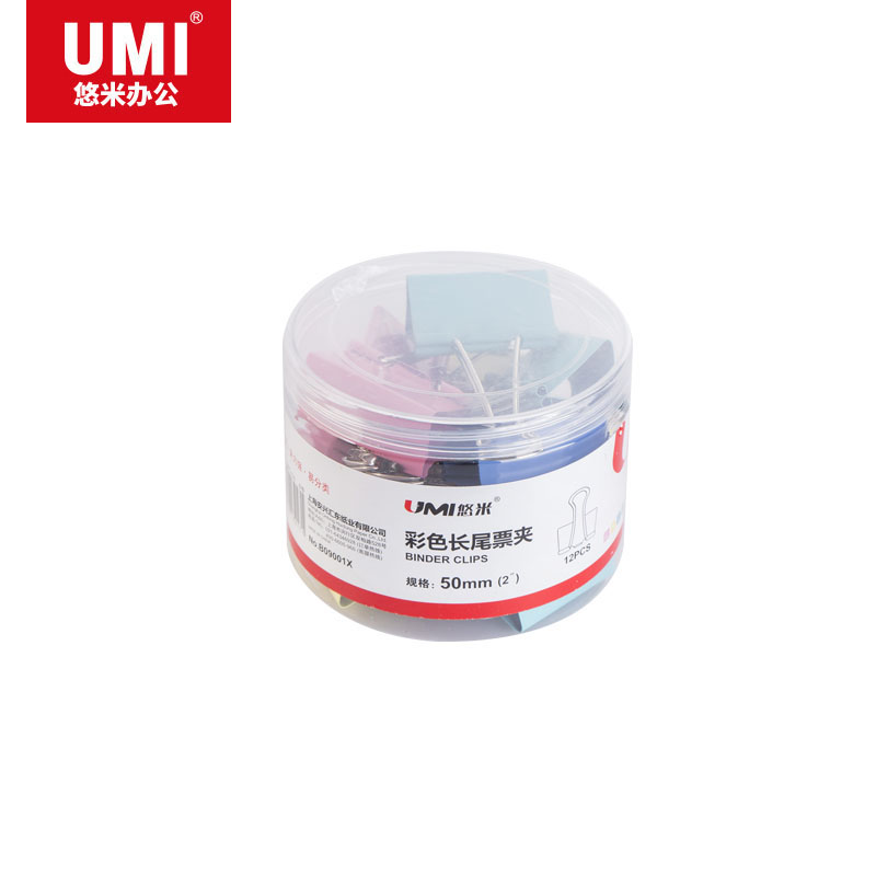 悠米(UMI)1# (50mm)彩色长尾票夹(筒装) B09001X (红、黄、蓝、绿)