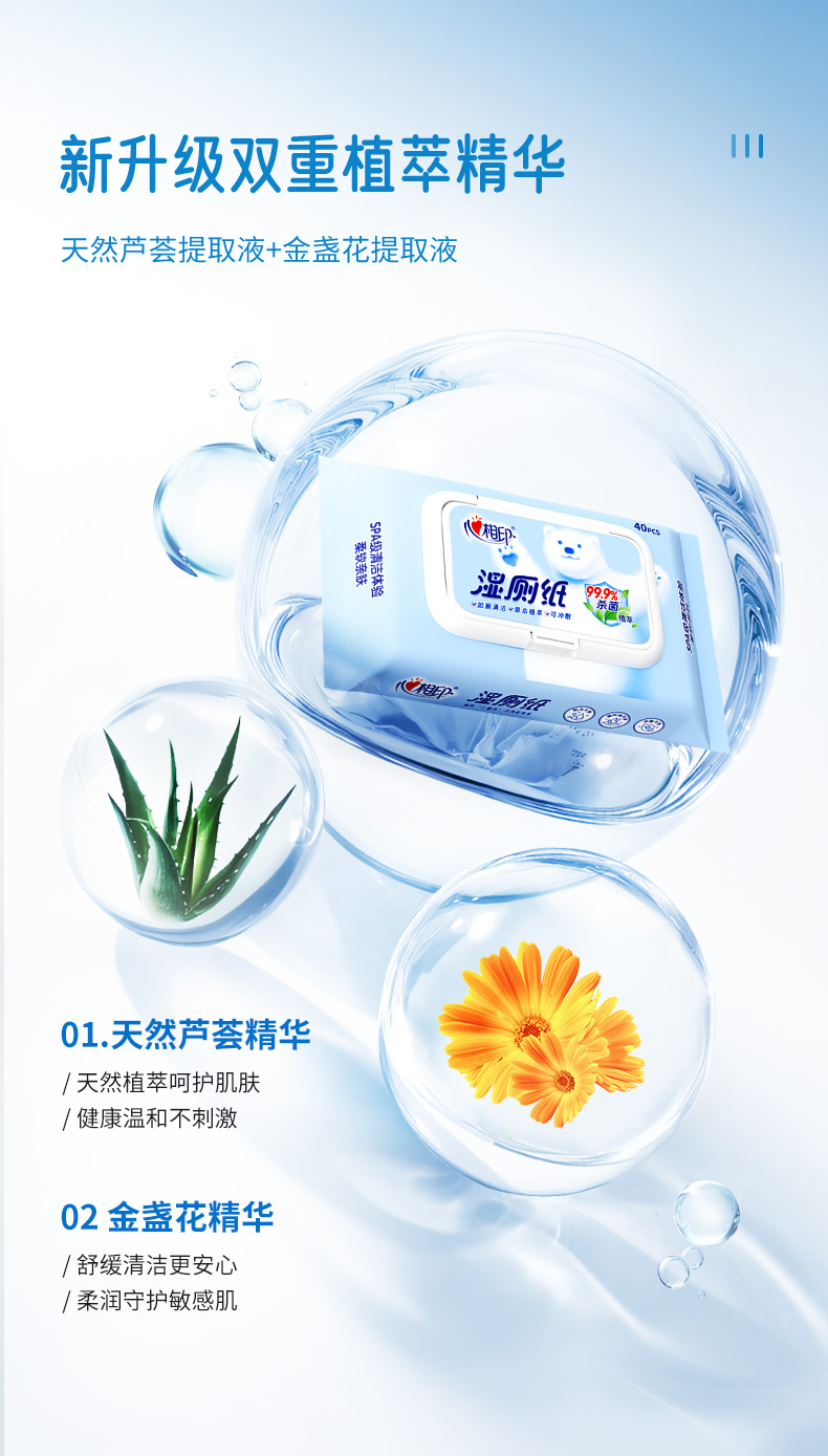民用-心相印XSA040云熊湿厕纸系列杀菌湿巾-40片 - 心相印