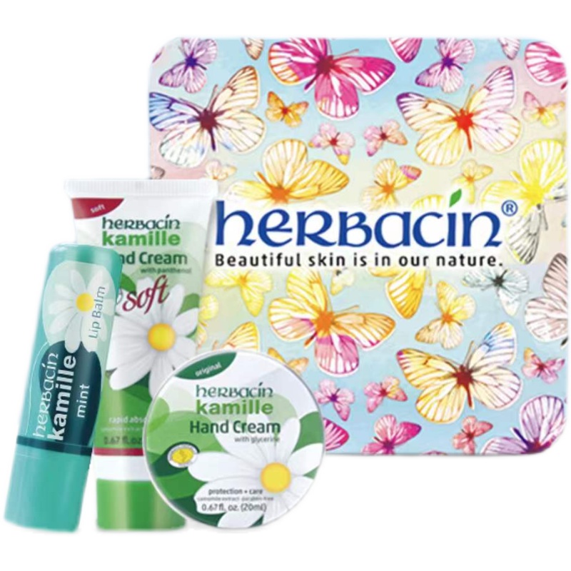 贺本清(Herbacin)德国小甘菊纪念礼盒 蝶满天(清爽护手霜20ML+新经典护手霜20ML+薄荷 - 贺本清(Herbacin)