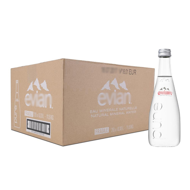 依云(evian)法国进口天然弱碱性矿泉水玻璃瓶330ml*20瓶
