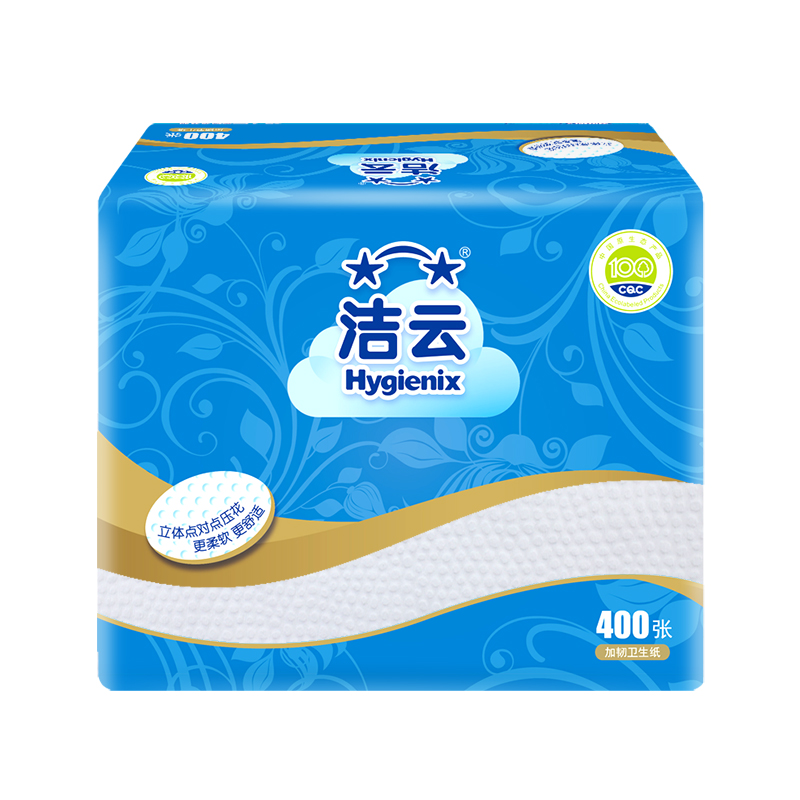 民用-洁云(Hygienix)10240701加韧压花卫生纸-400张/包