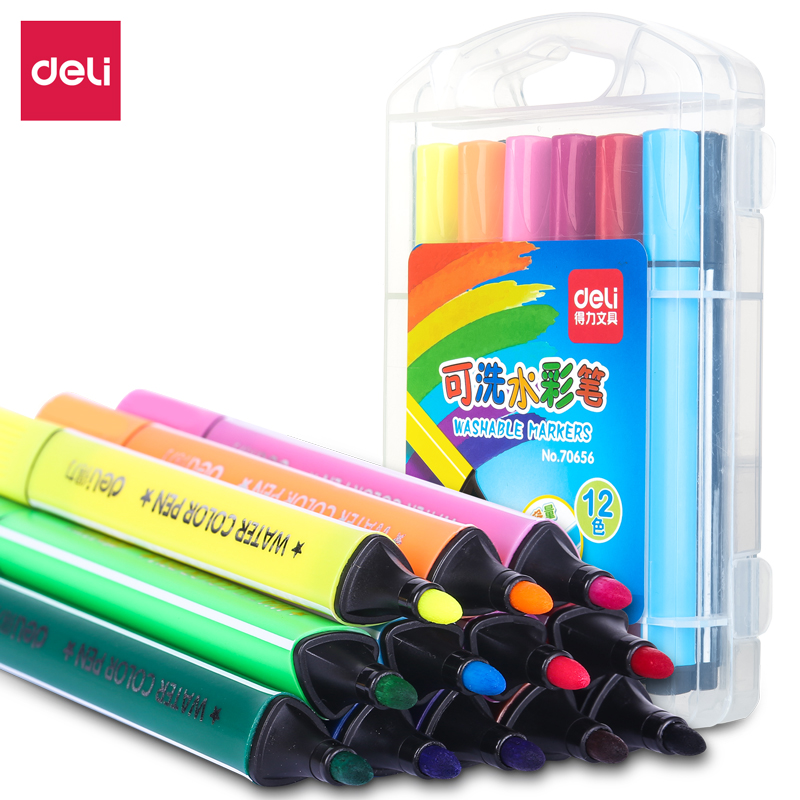 得力(deli)70656(混色)粗三角杆水彩笔(12支/盒)