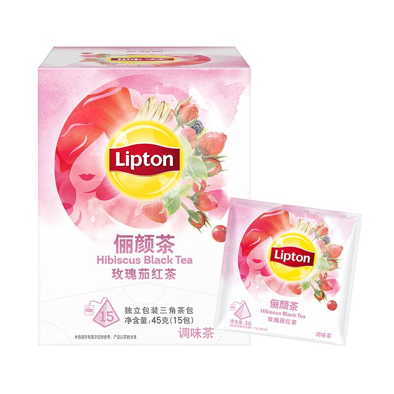 立顿(Lipton)俪颜茶玫瑰茄红茶调味茶 15包X3G/盒