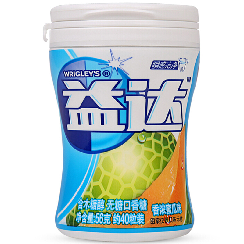 益达(Extra)木糖醇无糖口香糖 香浓蜜瓜味40粒56g 瓶装 - 益达(Extra)