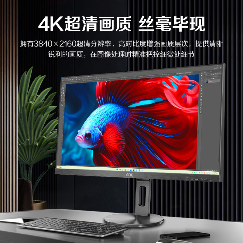 AOC 27英寸4K显示器IPS高清办公设计type-C 65W广色域绘图摄影电脑显示屏笔记本 - 冠捷(AOC)