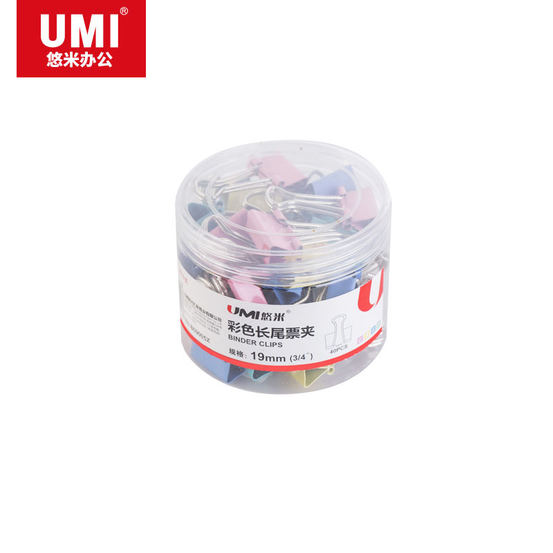 悠米(UMI)5# (19mm)彩色长尾票夹(筒装) B09005X (红、黄、蓝、绿)