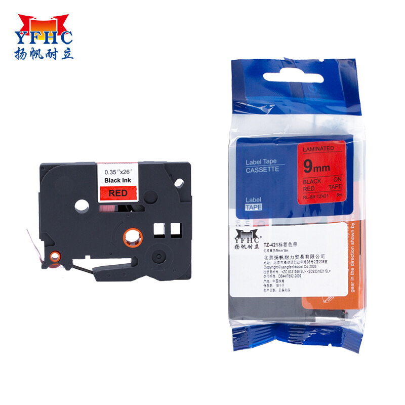 扬帆耐立(YFHC)TZ-421标签色带(红底黑字/9mm) - 扬帆耐立(YFHC)
