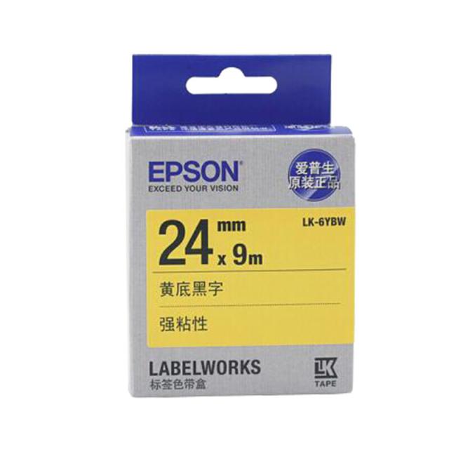 愛普生(Epson) 標簽機色帶 LK-6YBW 24mm （黃底/黑字） 1只/盒