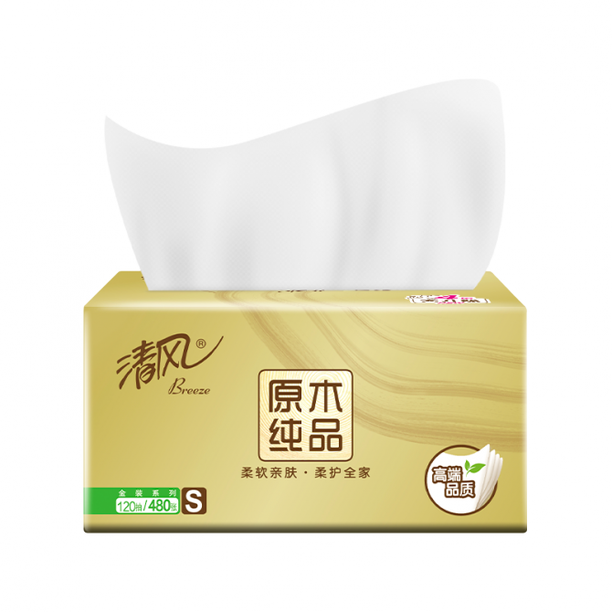 清风BR41M7J原木金装4层塑包面纸-90抽 - 清风