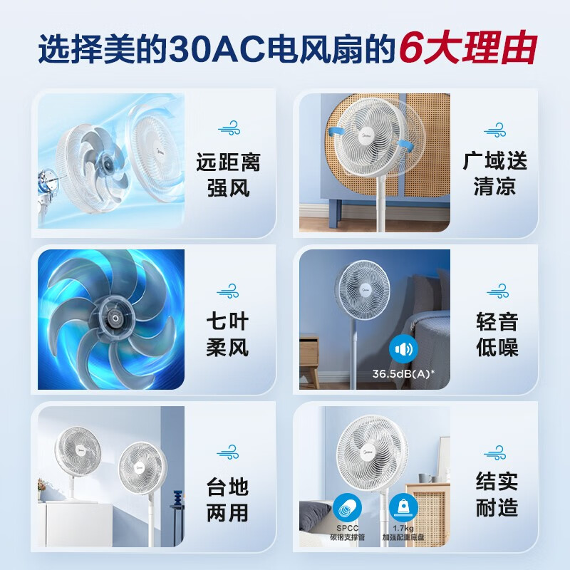 美的(Midea)电风扇 家用风扇落地扇立式轻音节能电扇台扇迷你扇台立两用小风