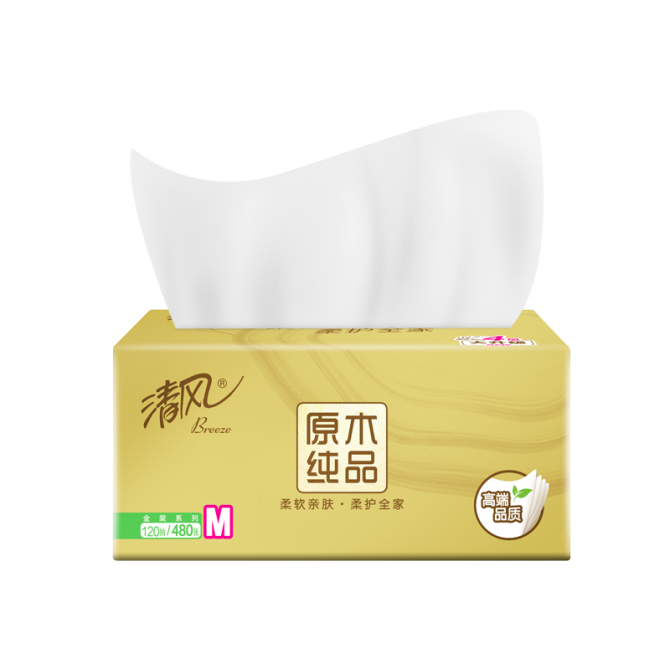 民用-清风BR34MJ1原木金装4层塑包面纸-120抽 - 清风