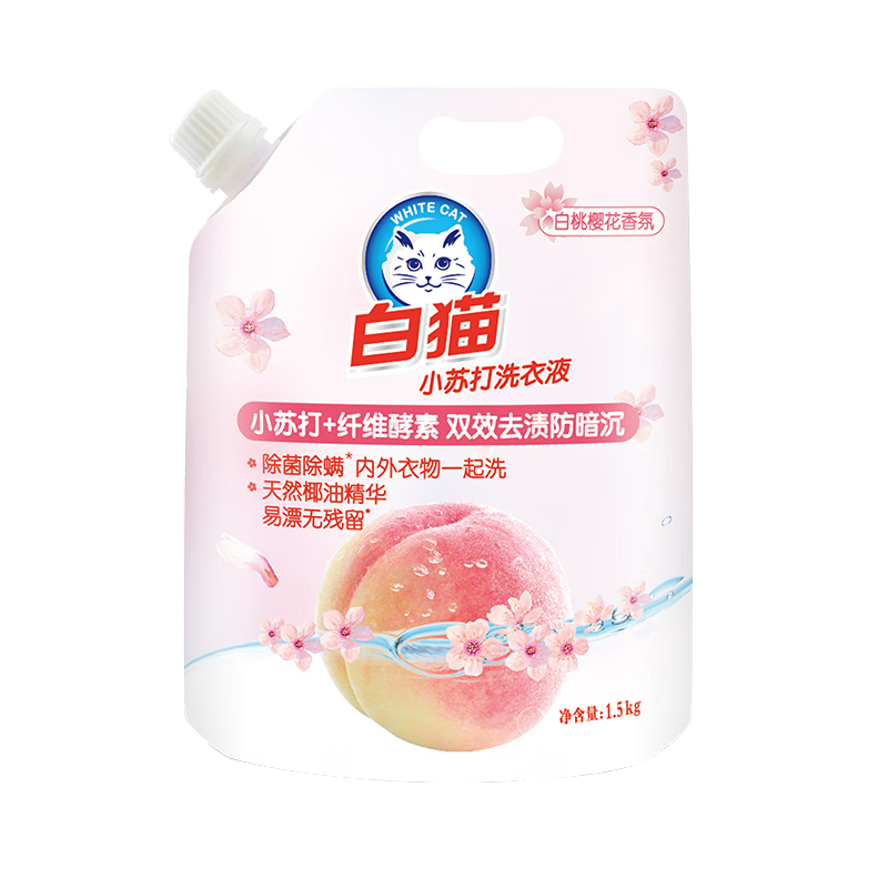 白猫 1.5kg小苏打白桃樱花洗衣液(袋) - 白猫