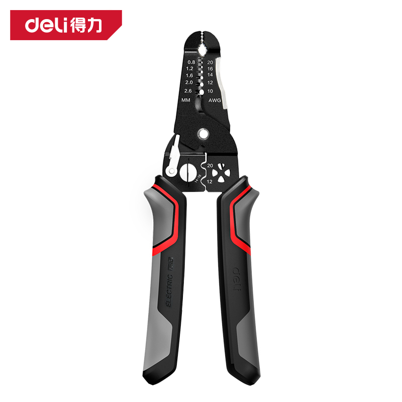 得力工具DL2609削皮分线剥线钳0.8-2.6mm(黑)(把)
