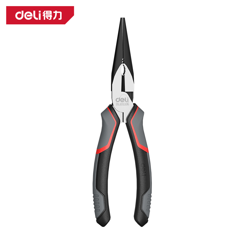 得力工具DL101106日式尖嘴钳6寸省力型高寿命铬钒钢(红)(把)