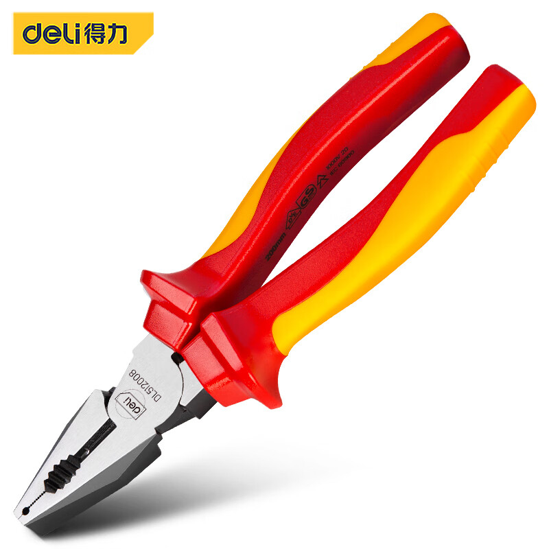 得力工具DL512008绝缘省力型钢丝钳8寸(红)(把)