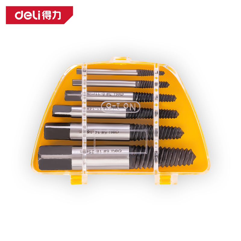 得力工具DL0026螺丝取出器套装6件套1#-6#(黄)(盒)