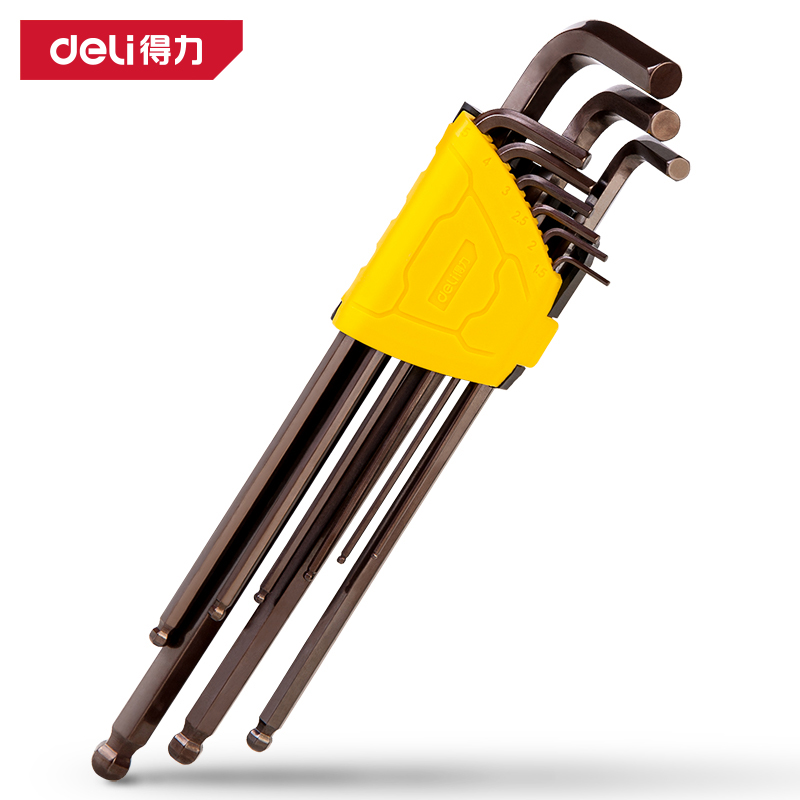 得力工具DL230809工业级古铜色特长球头内六角组套9件套S2(红)(套)