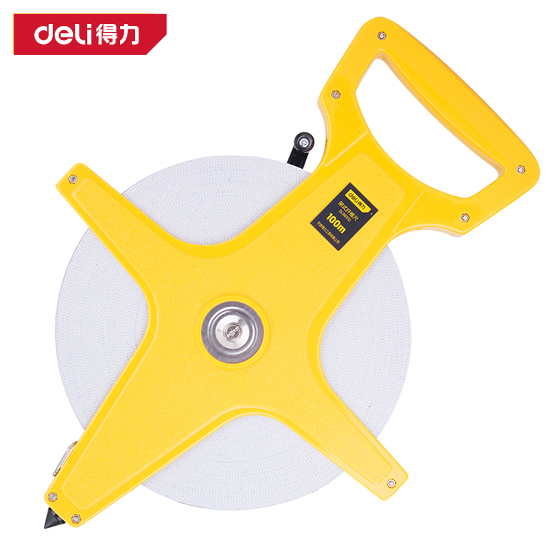 得力工具DL98100架式皮卷尺100mx12.5mm塑壳(黄)(把)
