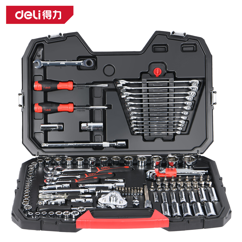 得力工具DQ01128(终保)128件6.3×10×12.5mm维修组套(红)(套)