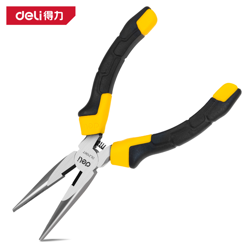 得力工具DL2106T德式尖嘴钳6寸带弹簧(黄)(把)