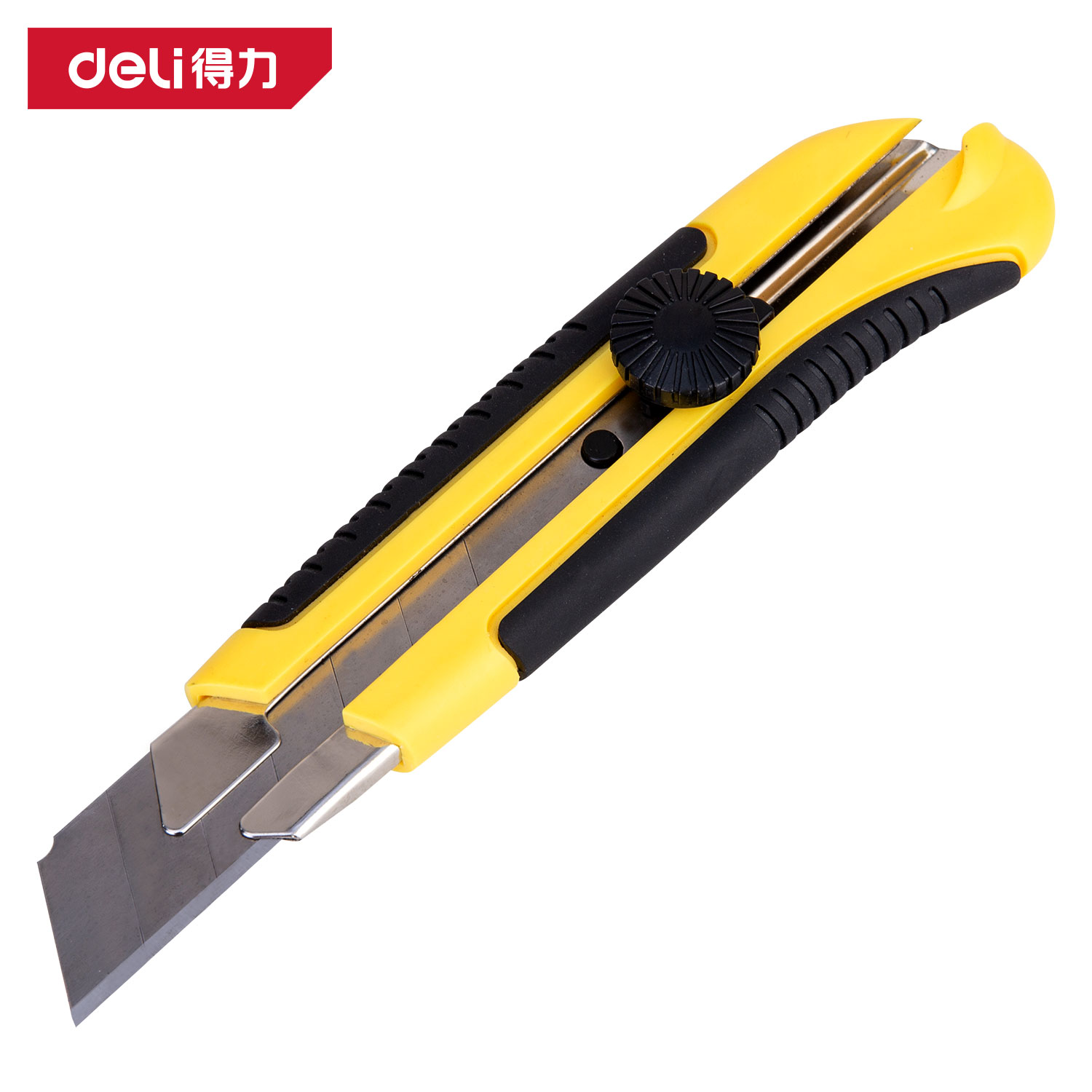 得力工具DL0035塑柄包胶美工刀25mm旋钮(黄)(把)