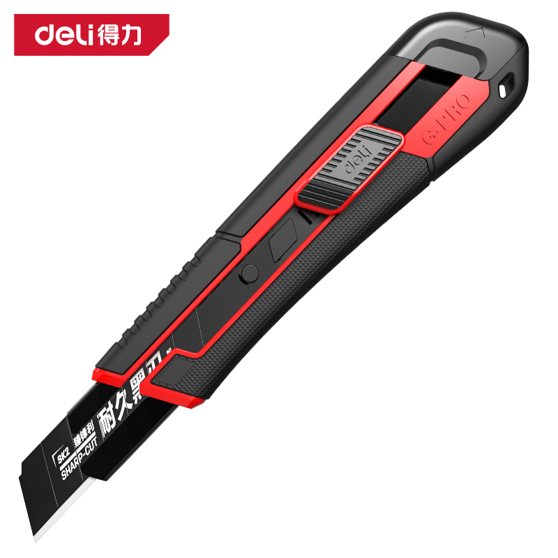 得力工具DL018G专业级塑柄重型美工刀18mm_SK2加厚黑刃(红)(把)