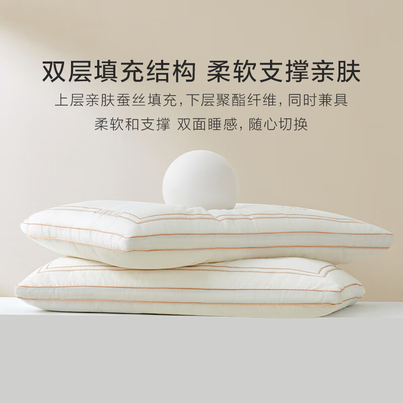 罗莱(LUOLAI)罗莱 轻奢纤维蚕丝枕(规格尺寸:46*72cm填充重量:700g)