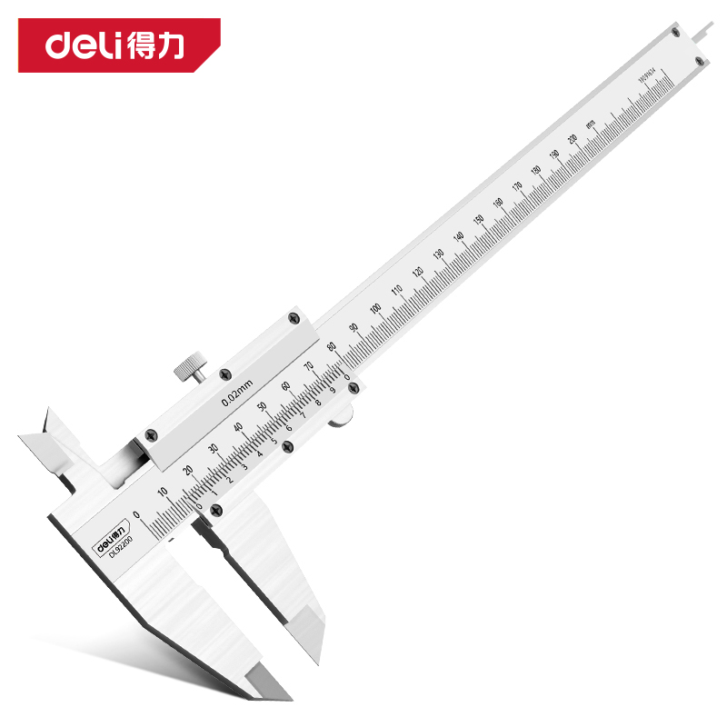 得力工具DL92200游标卡尺200mm机械简易(银)(把)