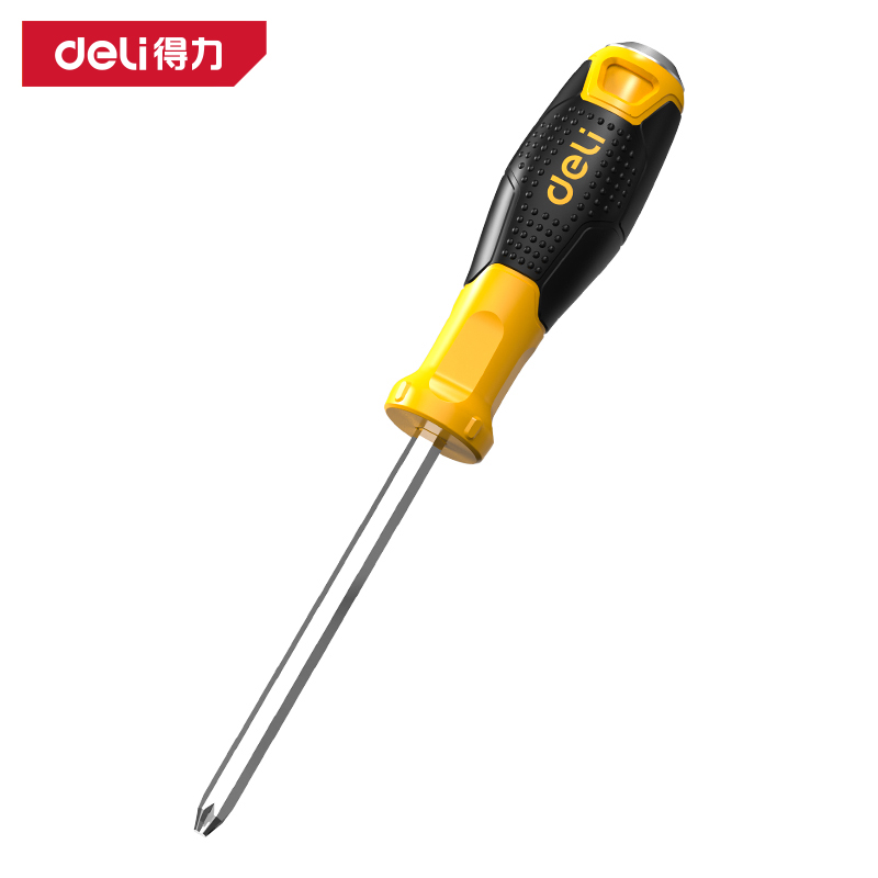 得力工具DL627004穿心十字螺丝批PH2x100mm铬钒钢(黄)支