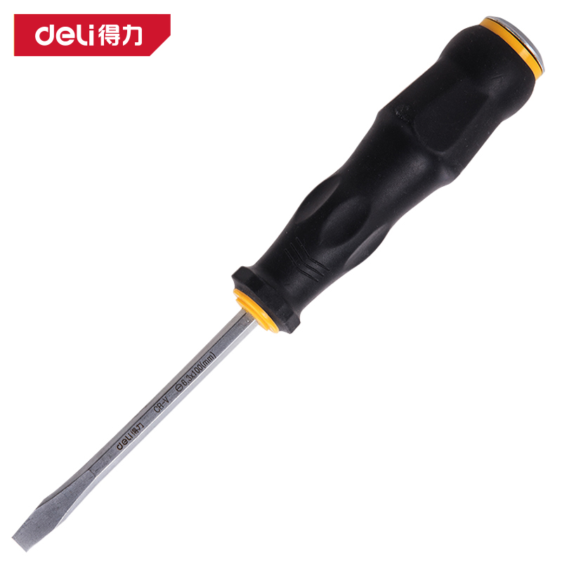 得力工具DL6270041穿心一字螺丝批6.3x100mm铬钒钢(黄)(支)