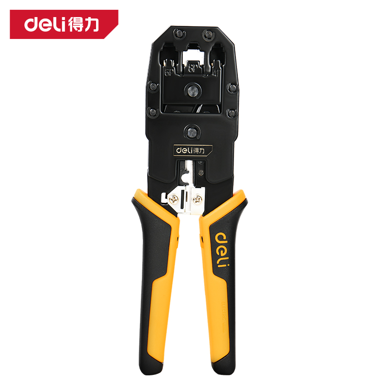 得力工具DL2468网络钳4/6/8P含剥线刀,水晶头(黄)(把)